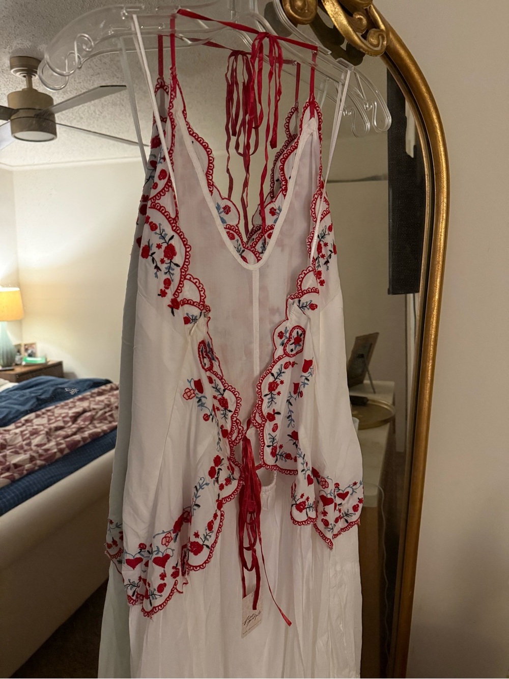 Free People White Midi Dress with Red Embroidery - Picture 7 of 7